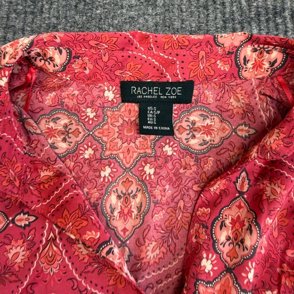Rachel Zoe Pink Paisley Tie Front Blouse Women's Size S - Picture 2 of 11